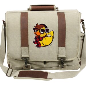 Hipster Duckie Embroidered Canvas with Leather Accents Premium Laptop Bag image 1