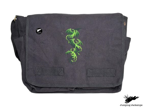 Mythical Dragon Cascade Embroidered Classic Canvas Messenger Bag