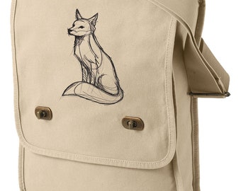 Sketchwork - Fox Embroidered Canvas Field Bag