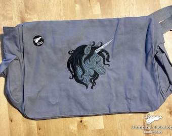RTS Baroque Unicorn Embroidered Canvas Cotton Messenger GRAY Bag