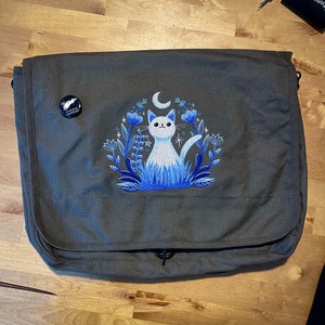 Moonlight Garden Kitty, Cat Design Bag Embroidered Canvas Messenger Bag 画像 3