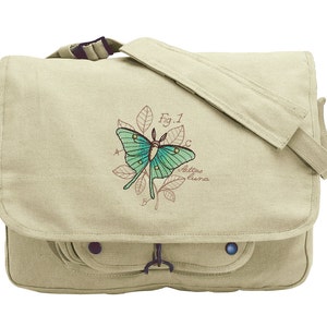 Miniature Menagerie Luna Moth Diagram Embroidered Canvas Messenger Bag