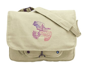 Desert Scene Hawk Embroidered Canvas Messenger Bag