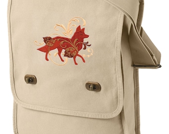 Filigree Fox Embroidered Canvas Field Bag