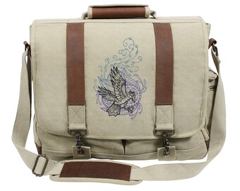 Anima Raven Embroidered Canvas with Leather Accents Premium Laptop Bag