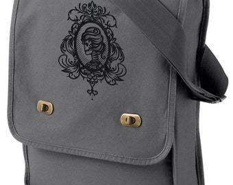 Gothic Gala Skull Cameo Embroidered Canvas Field Bag