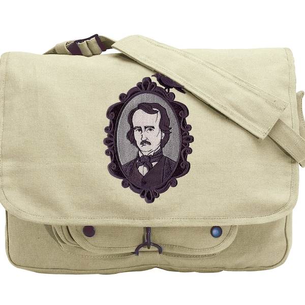 Poe Cameo Embroidered Canvas Messenger Bag