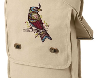 Love Bird Embroidered Canvas Field Bag