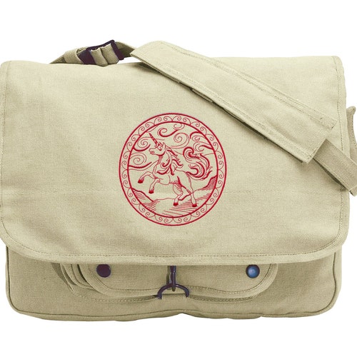 Unicorn Nouveau Embroidered Canvas Messenger Bag Etsy