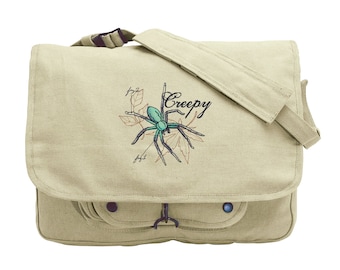 El Laboratorio - Bolso bandolera de lona con bordado de araña
