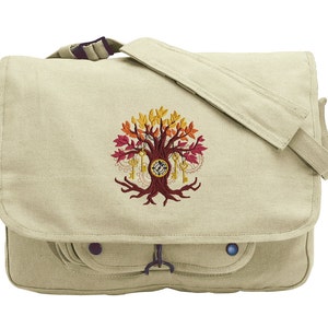 Time Tree Embroidered Canvas Messenger Bag