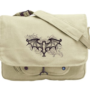 Elegant Bat Embroidered Canvas Messenger Bag