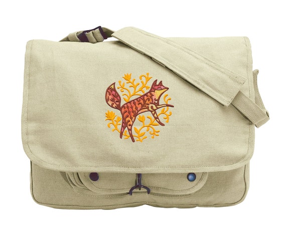 Bohemian Woods Fox Embroidered Canvas Messenger Bag