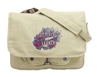 The Seven Seas - Beauty and Truth Tattoo Embroidered Canvas Messenger Bag