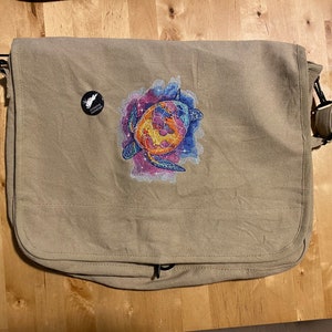 MiSFitS Celestial Sea Turtle Embroidered KHAKI Canvas Messenger Bag image 1