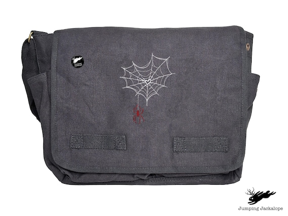 Web of Love Design Embroidered Classic Canvas Messenger Bag