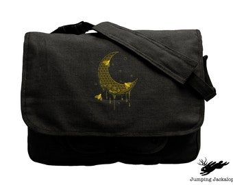 Buzzing Under the Moonlight, Bee Messenger Bag, Honeybee Embroidered Canvas Messenger Bag, Moon Bag, Honeybee Moon Bag