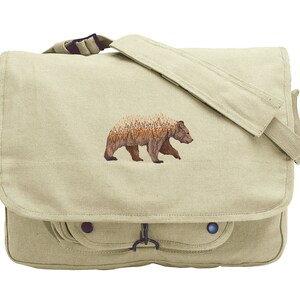 Forest Bear Embroidered Canvas Messenger Bag
