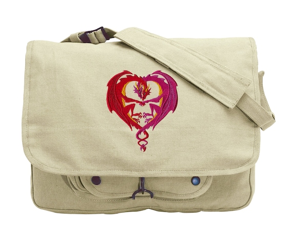 Dragon Love Embroidered Canvas Messenger Bag Etsy