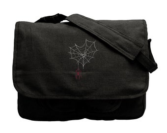 Web of Love Spider Embroidered Canvas Messenger Bag