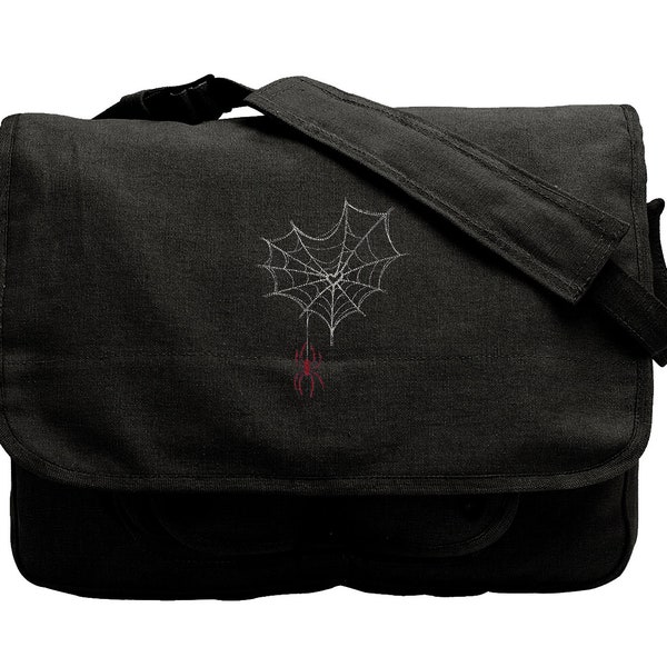 Web of Love Spider Embroidered Canvas Messenger Bag