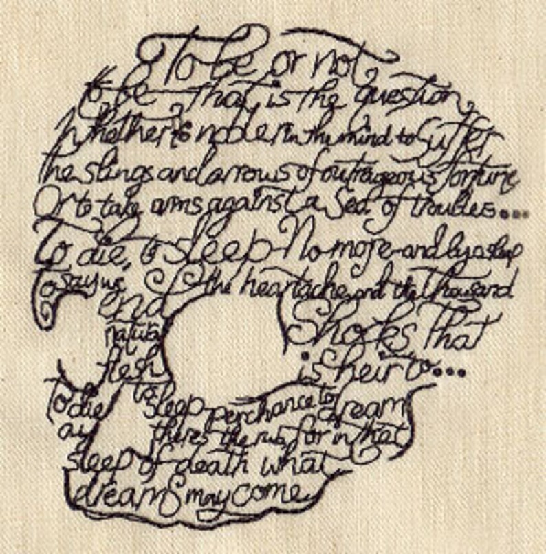 To Be or Not to Be Shakespeare Skull Head Canvas Embroidered Field Bag