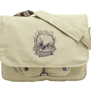 Illusion Skull Embroidered Canvas Messenger Bag