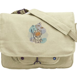 Underwater Kitty Embroidered Canvas Messenger Bag 画像 1