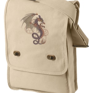 Steampunk Wyvern Embroidered Canvas Field Bag