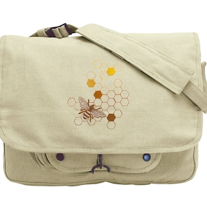 Bee Messenger Bag, Sweet as Honey Bag, Honeybee Embroidered Canvas Messenger Bag