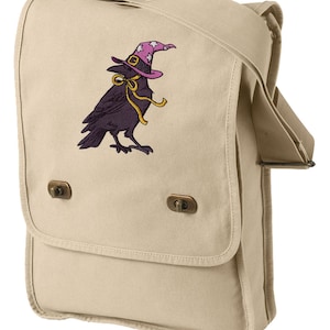 Witchy Raven Embroidered Canvas Field Bag
