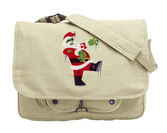Zombie Santa Embroidered Canvas Messenger Bag