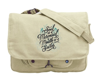 Soul of a Mermaid, Mouth of a Sailor Embroidered Canvas Messenger Bag