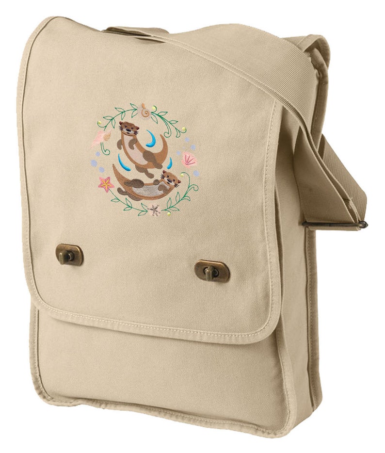 Otter Sweethearts Embroidered Canvas Field Bag