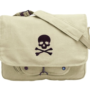 Skull and Crossbones Embroidered Canvas Messenger Bag