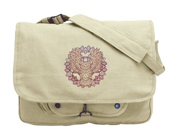 Anima Owl Embroidered Canvas Messenger Bag