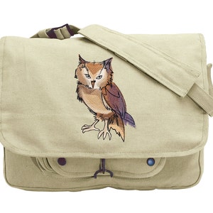 Painted Owl Embroidered Canvas Messenger Bag