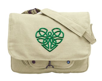 Celtic Heart Broded Canvas Messenger Sac