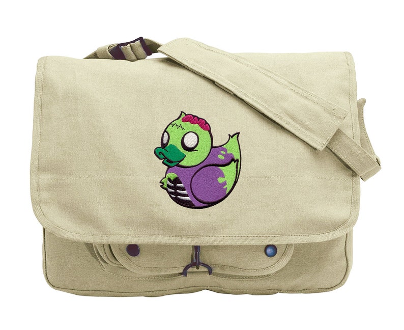 Zombie Duckie Embroidered Canvas Messenger Bag image 1