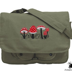 Morel of the Story, Mushroom Embroidered Canvas Messenger Bag, Mushrooms Bag