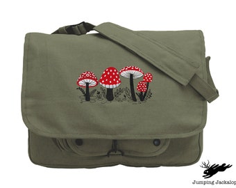 Morel of the Story, Mushroom Embroidered Canvas Messenger Bag, Mushrooms Bag