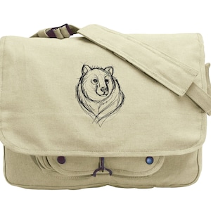 Sketchwork - Bear Embroidered Canvas Messenger Bag