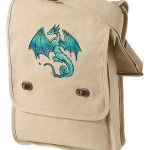Dragon Bag, Dragon Field-tas, Dragon-draagtas, Dragon, kleurrijke draak, Green Dragon, Spectrum - Dragon geborduurde canvas veldtas