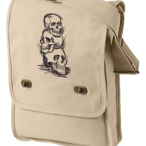 Shadowy Skulls Embroidered Canvas Field Bag