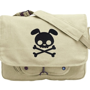 Borsa con teschio e ossa incrociate, borsa &quot;Dog Love&quot;, borsa a tracolla in tela ricamata con cucciolo punk