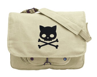 Punk Kitty Embroidered Canvas Messenger Bag
