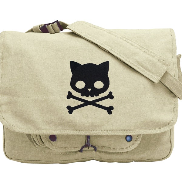 Punk Kitty Embroidered Canvas Messenger Bag