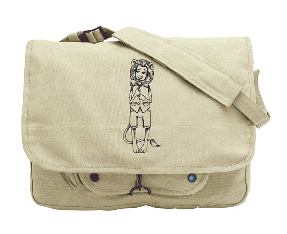 Oz Cowardly Lion Embroidered Canvas Messenger Bag 