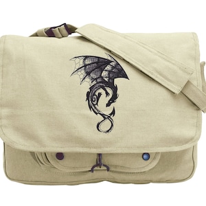 Dark Creatures - Dragon Embroidered Canvas Messenger Bag