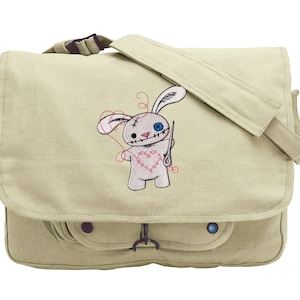 Stitchy Bunny Embroidered Canvas Messenger Bag